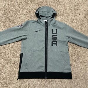 USA Olympic Basketball Jacket Mens Large Gray Nike Hoodie Therma Flex Showtime